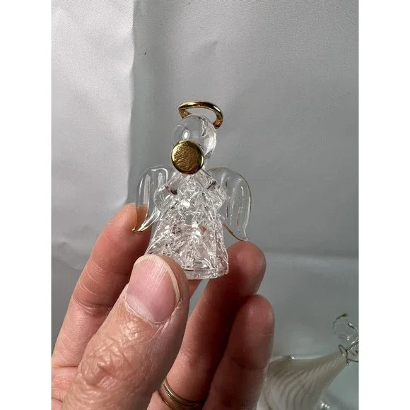 Glass Angel Christmas Ornament Pearl White And Gold trim 9”+Little Angle - Picture 8 of 9